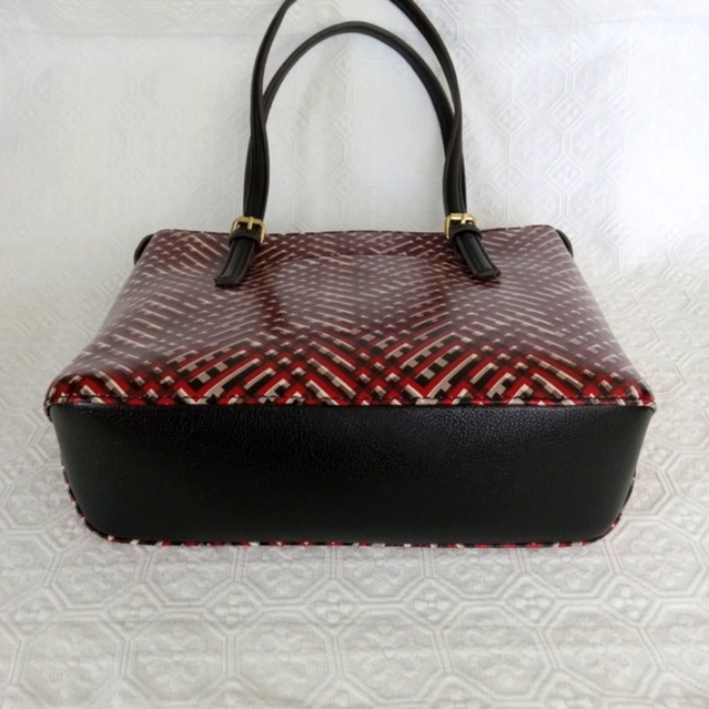 ANNE KLEIN Faux Leather Red Black White Lattice Pattern Tote Shoulderbag - Picture 6 of 14